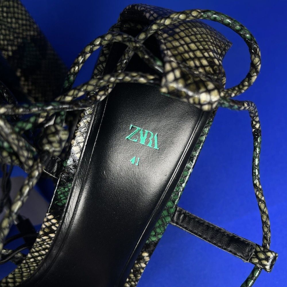 NWT Zara High Block Heels Snakeskin Wrap Around Sandals Women's 10 - Picture 4 of 10